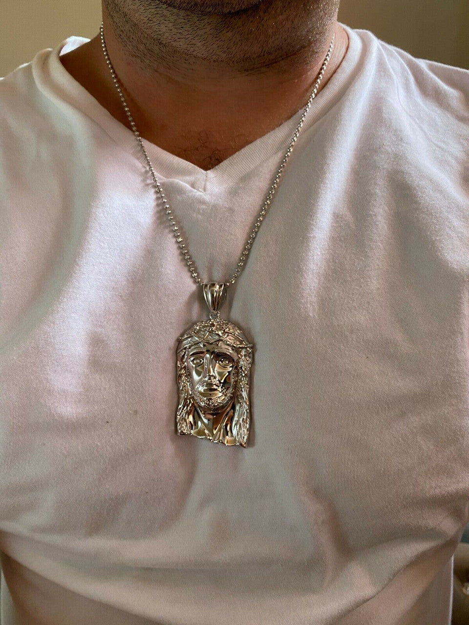0.1ct REAL VS Natural Diamond Solid 925 Sterling Silver Jesus Piece HIP HOP Iced
