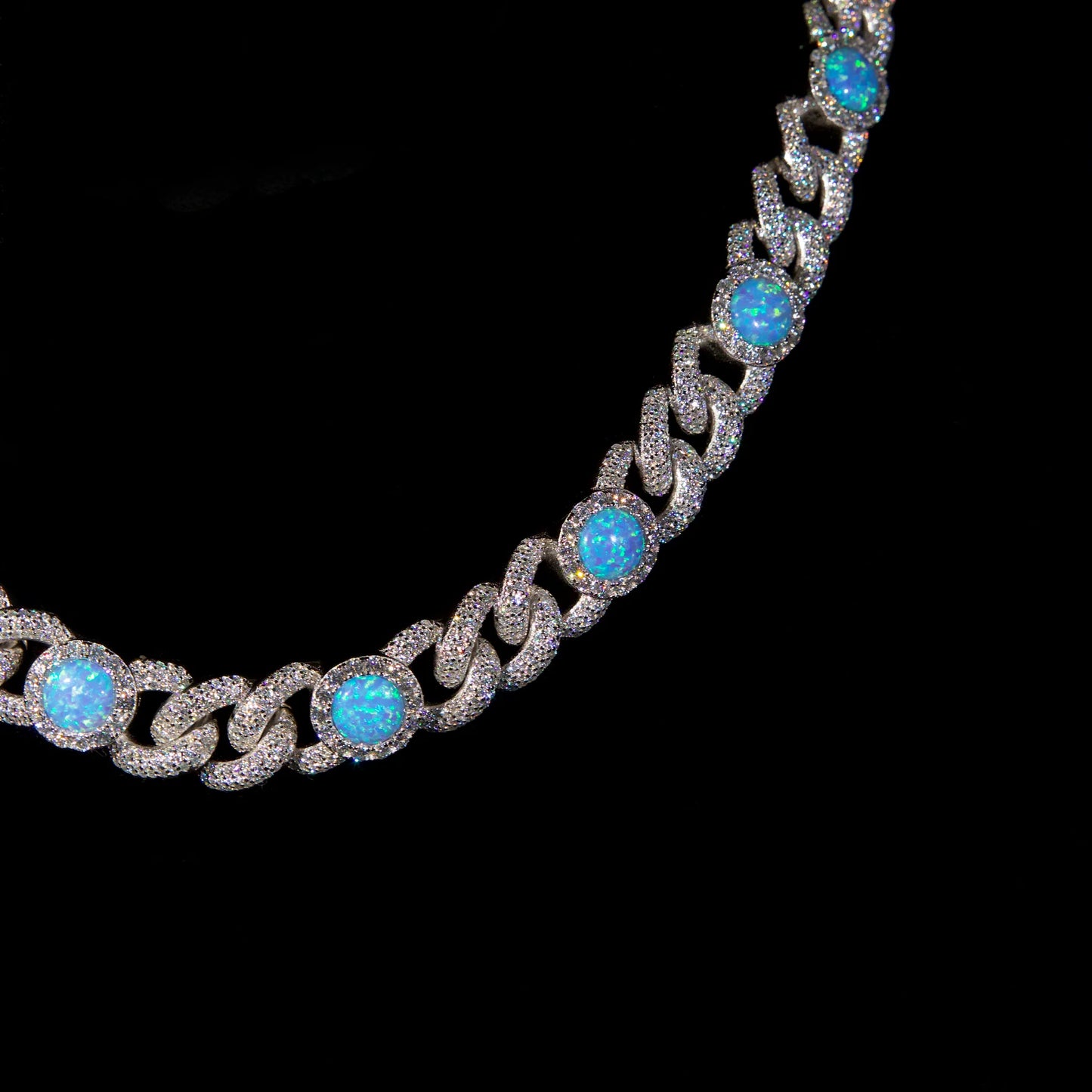 14mm Opal Cuban Link Chain (Silver)
