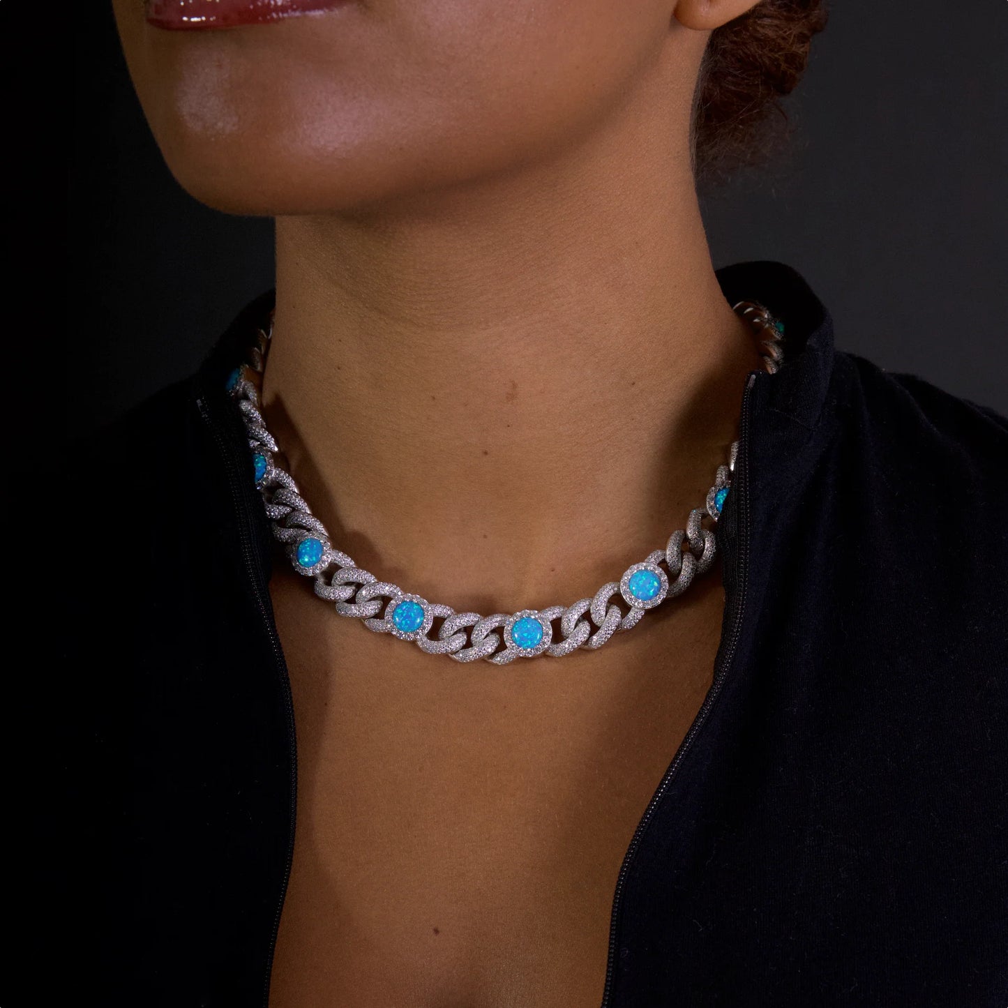 14mm Opal Cuban Link Chain (Silver)