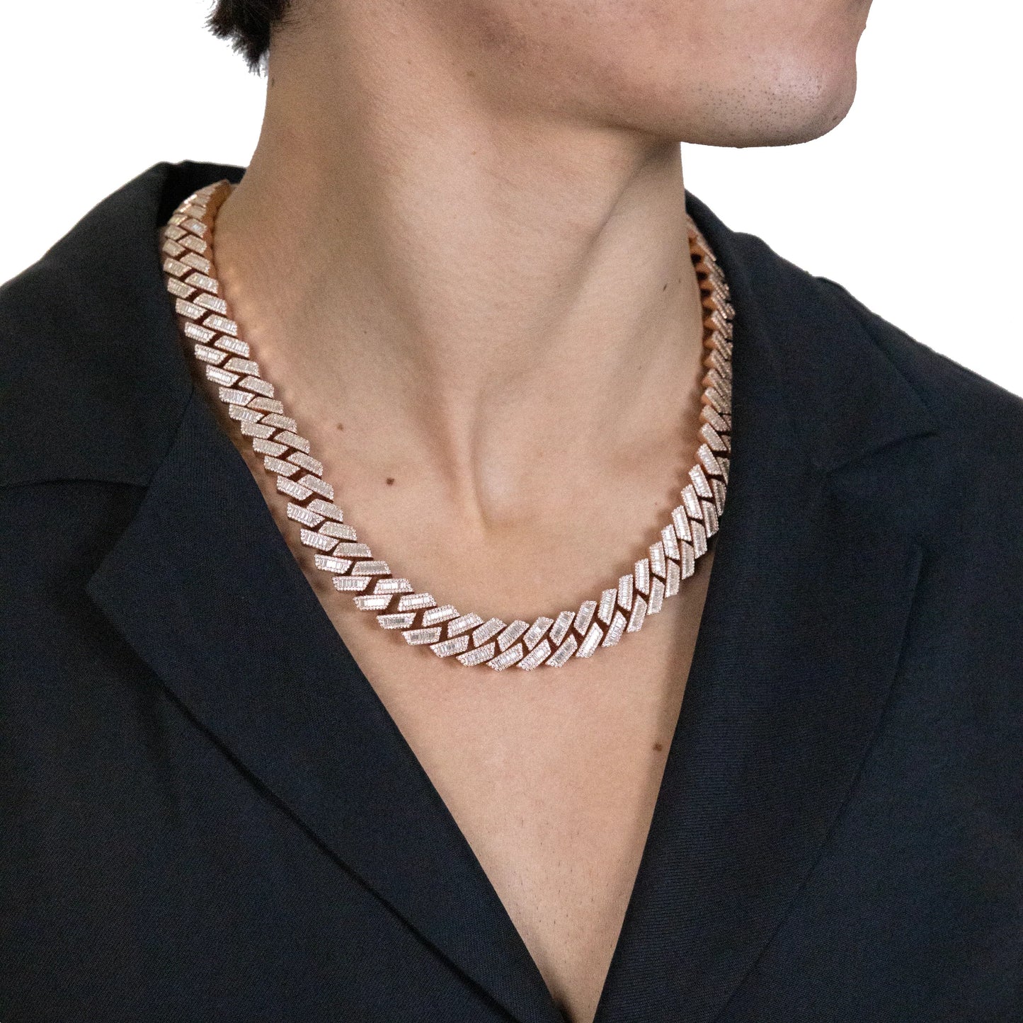 15mm Baguette Cuban Link Chain (Rose Gold)
