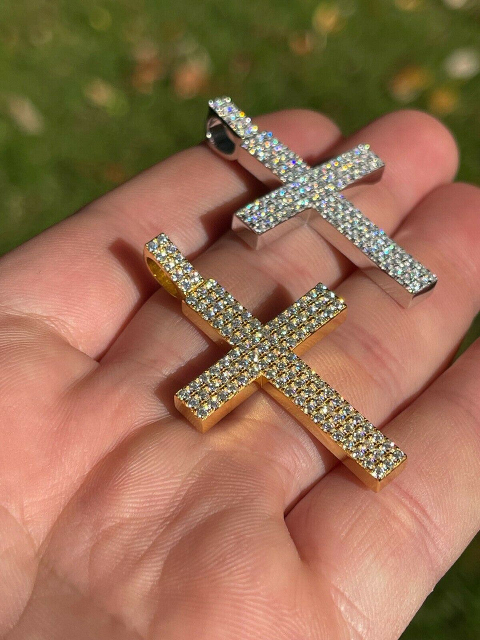 1.7ct MOISSANITE Cross Pendant Iced Hip Hop Out Necklace Real 925 Silver / Gold