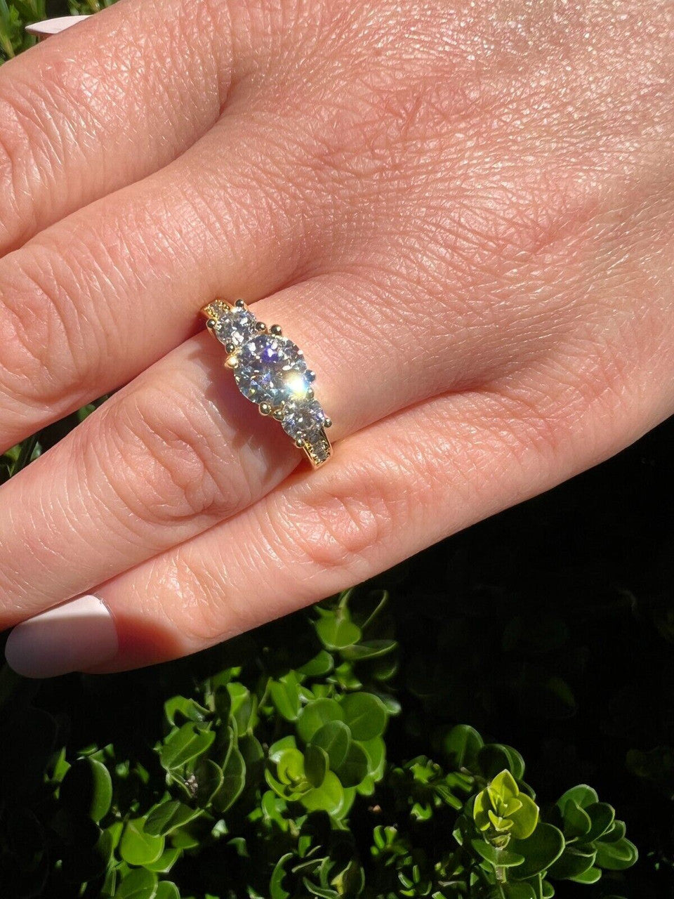 1.7ct Moissanite Promise Engagement Ring 14k Gold Plated 925 Silver Three Stone