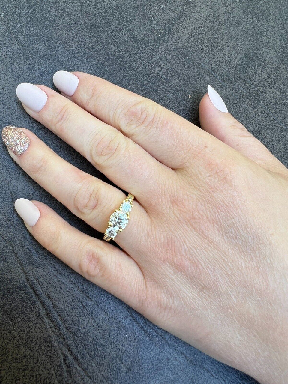 1.7ct Moissanite Promise Engagement Ring 14k Gold Plated 925 Silver Three Stone