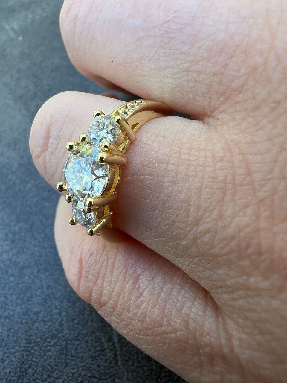 1.7ct Moissanite Promise Engagement Ring 14k Gold Plated 925 Silver Three Stone