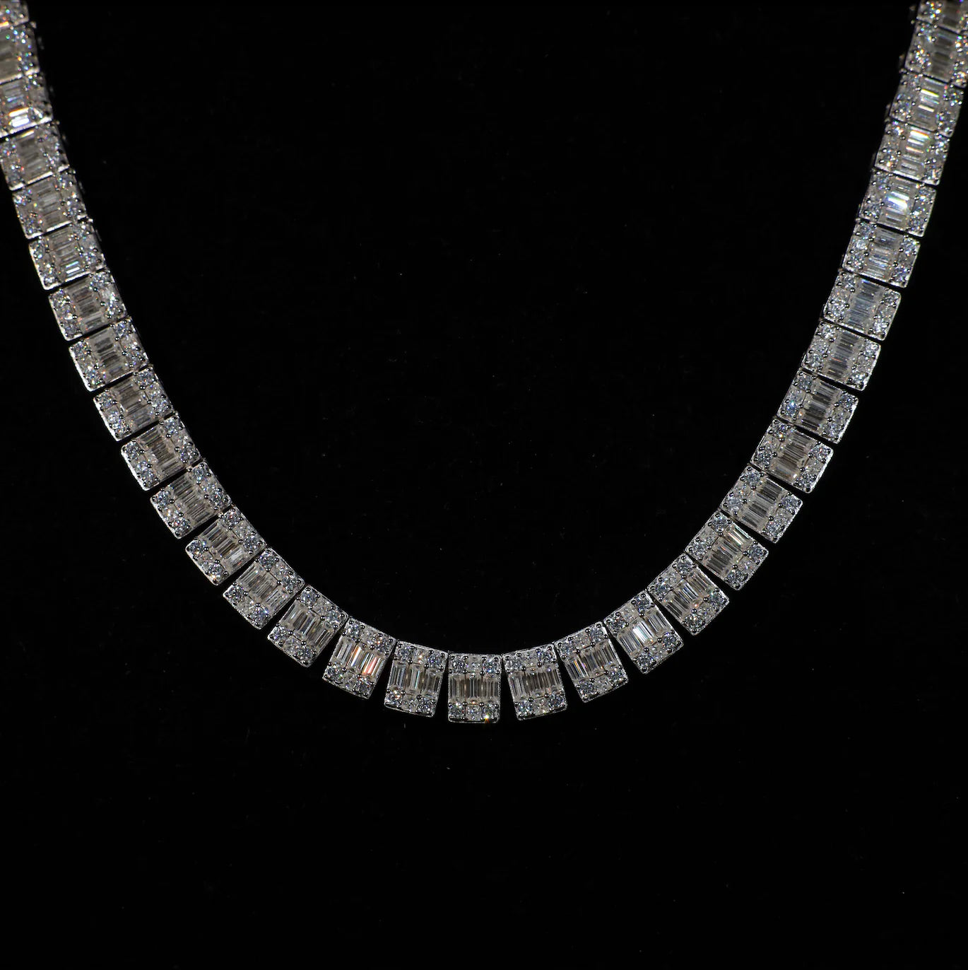 10mm Baguette Tennis Necklace (Silver)
