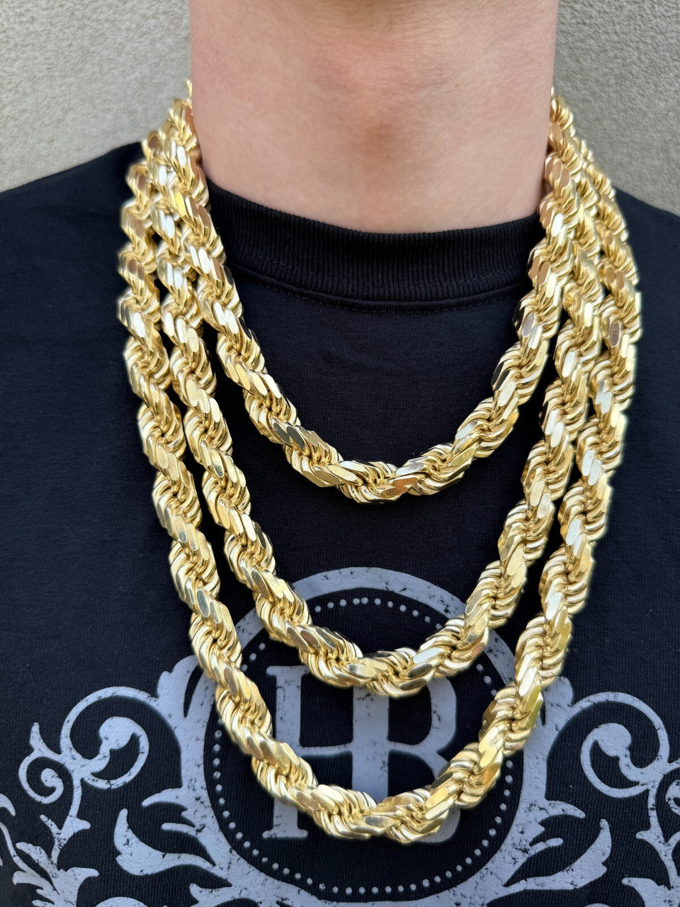BIGGEST BOSS Rope Chain Necklace - 14k Gold Vermeil 925 Sterling Silver - 18"-30" - 14.5mm