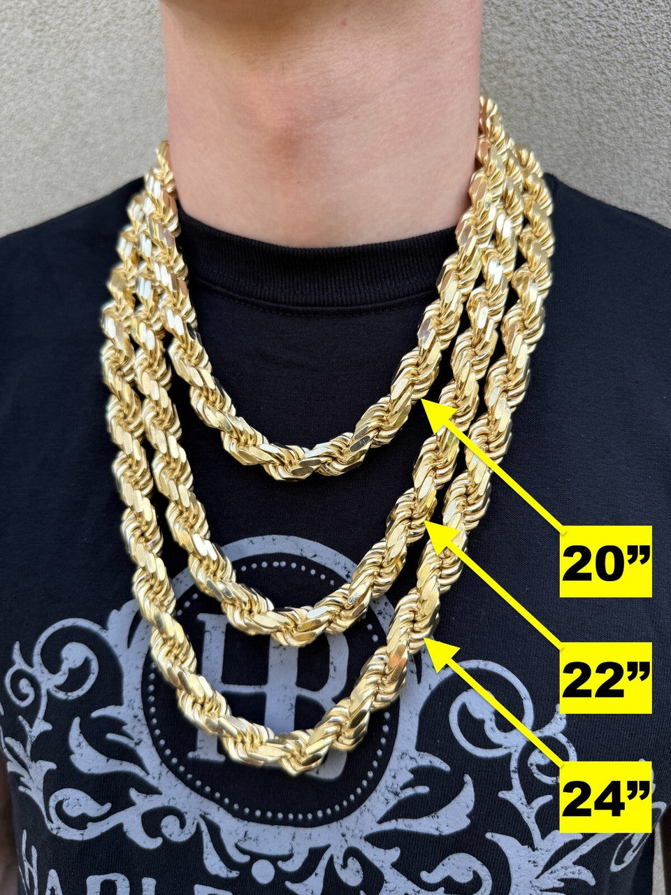 BIGGEST BOSS Rope Chain Necklace - 14k Gold Vermeil 925 Sterling Silver - 18"-30" - 14.5mm