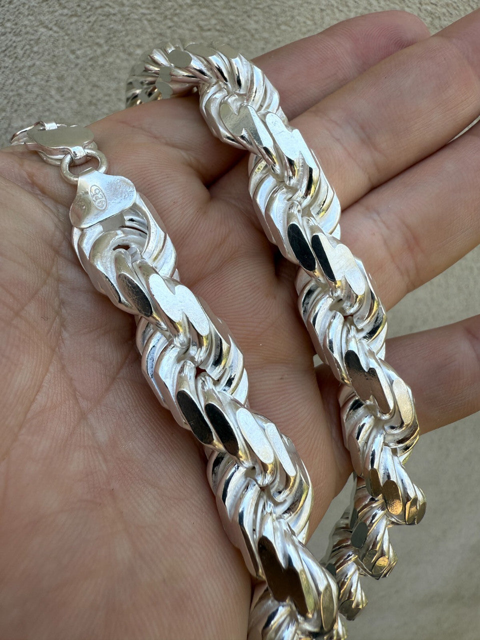 BIGGEST BOSS Rope Chain Necklace - 925 Sterling Silver - 18"-30" - 14.5mm