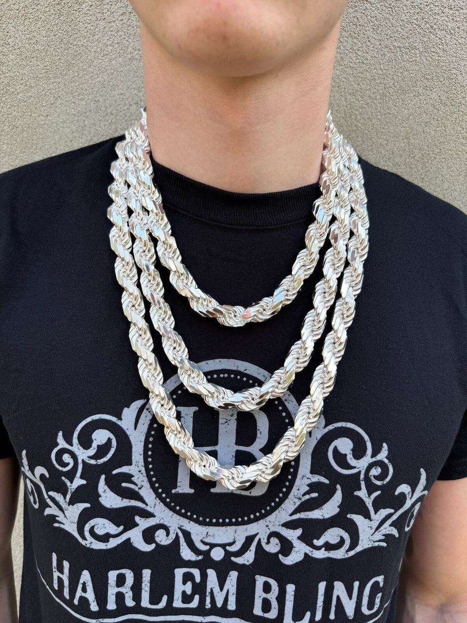 BIGGEST BOSS Rope Chain Necklace - 925 Sterling Silver - 18"-30" - 14.5mm