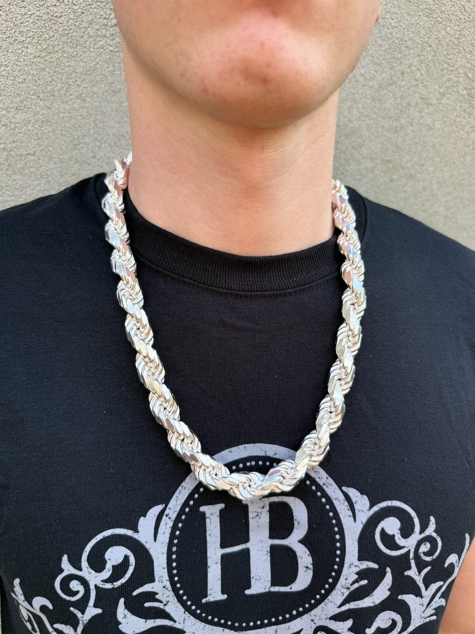 BIGGEST BOSS Rope Chain Necklace - 925 Sterling Silver - 18"-30" - 14.5mm