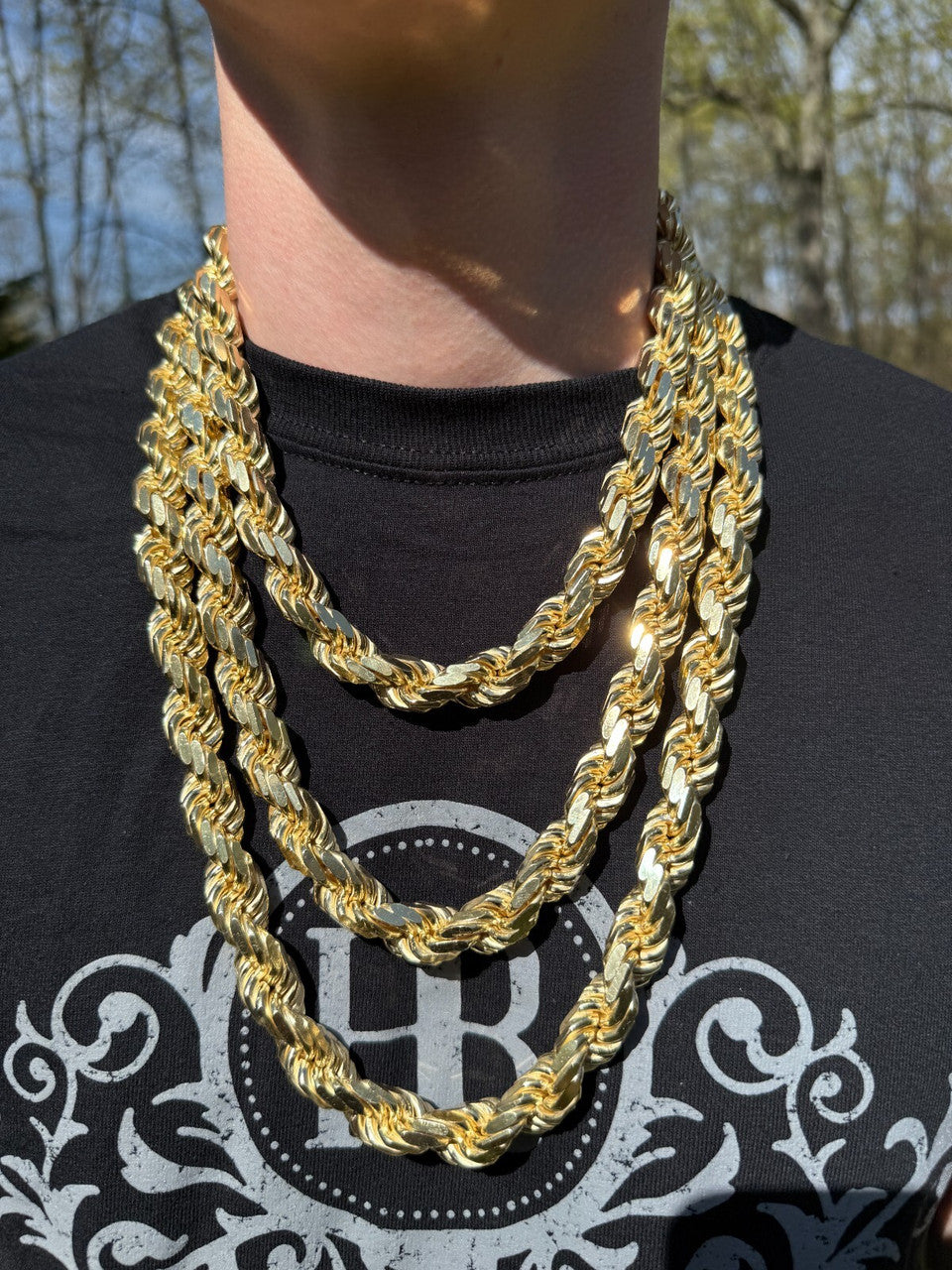 BIGGEST BOSS Rope Chain Necklace - 14k Gold Vermeil 925 Sterling Silver - 18"-30" - 14.5mm