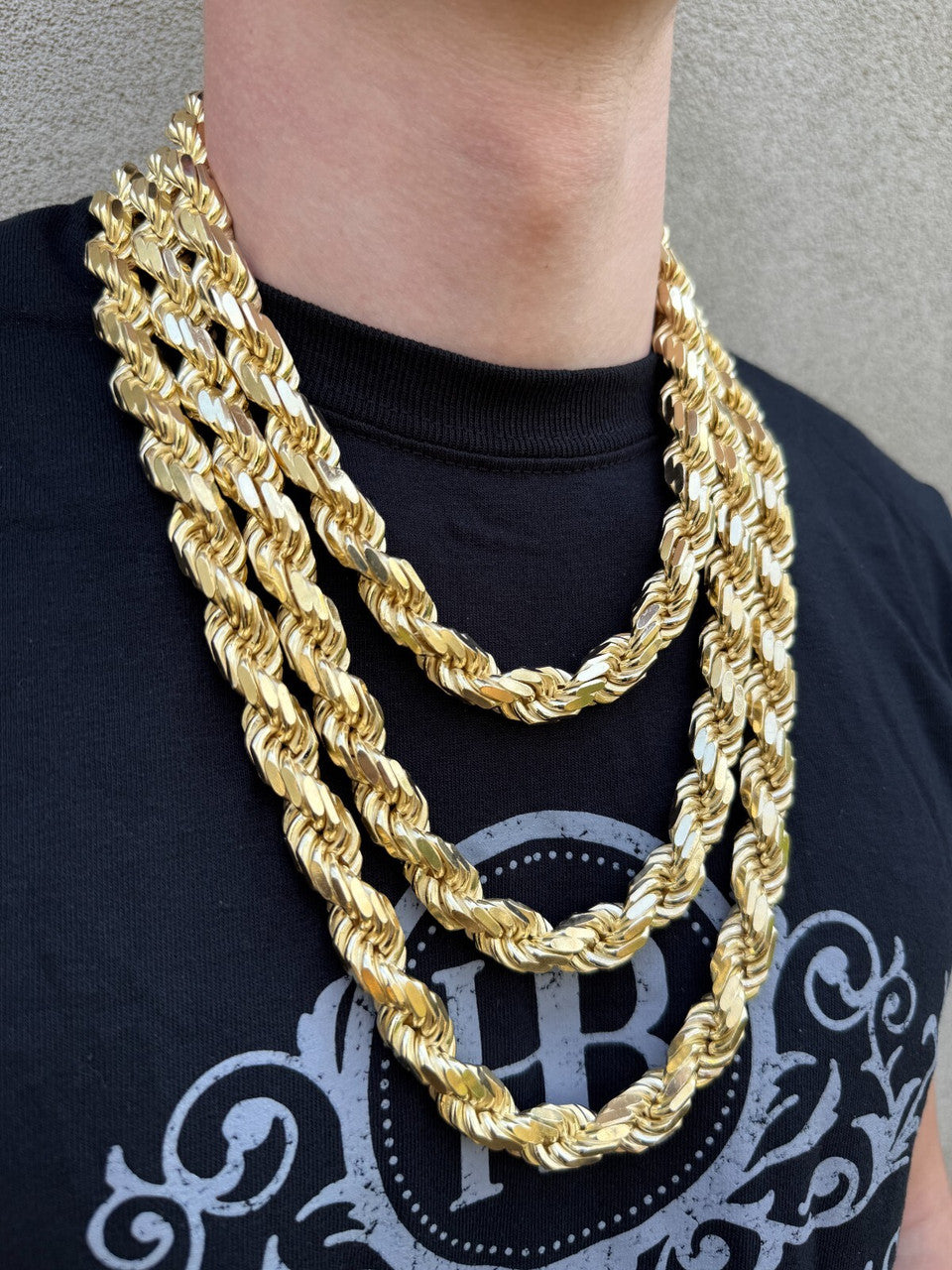 BIGGEST BOSS Rope Chain Necklace - 14k Gold Vermeil 925 Sterling Silver - 18"-30" - 14.5mm