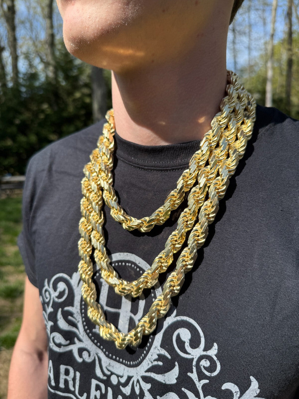 BIGGEST BOSS Rope Chain Necklace - 14k Gold Vermeil 925 Sterling Silver - 18"-30" - 14.5mm