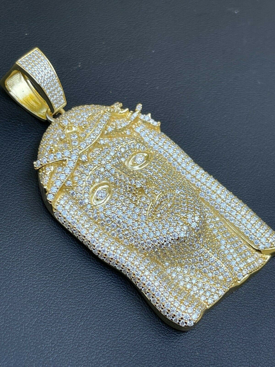 14k Gold Vermeil Fully Iced MOISSANITE Jesus Piece Pendant Pass Diamond Tester