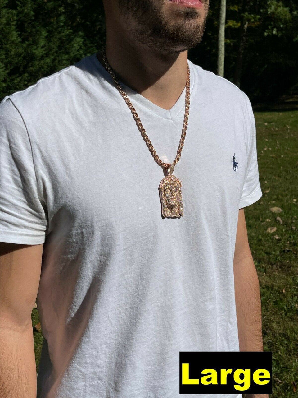 14k Rose Gold Vermeil Fully Iced MOISSANITE Jesus Piece Pendant Diamond Tester ✅