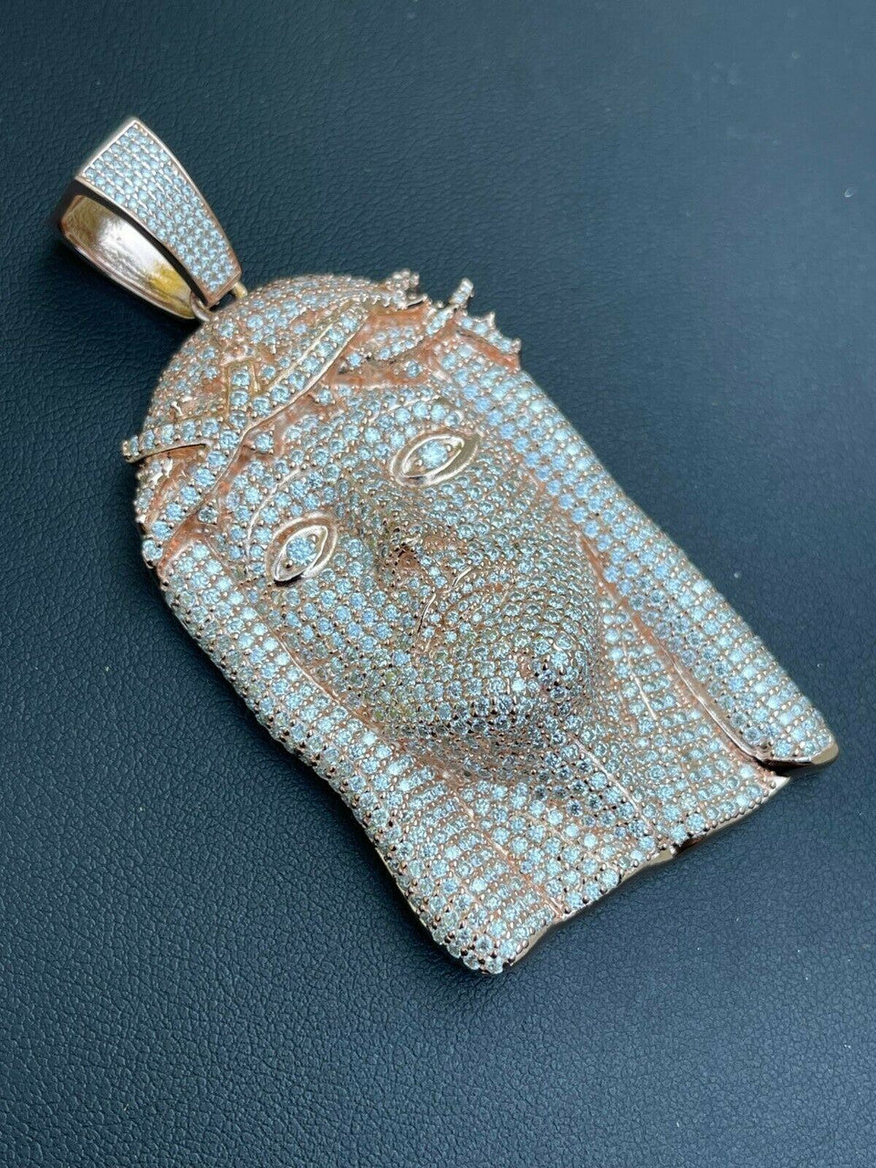 14k Rose Gold Vermeil Fully Iced MOISSANITE Jesus Piece Pendant Diamond Tester ✅