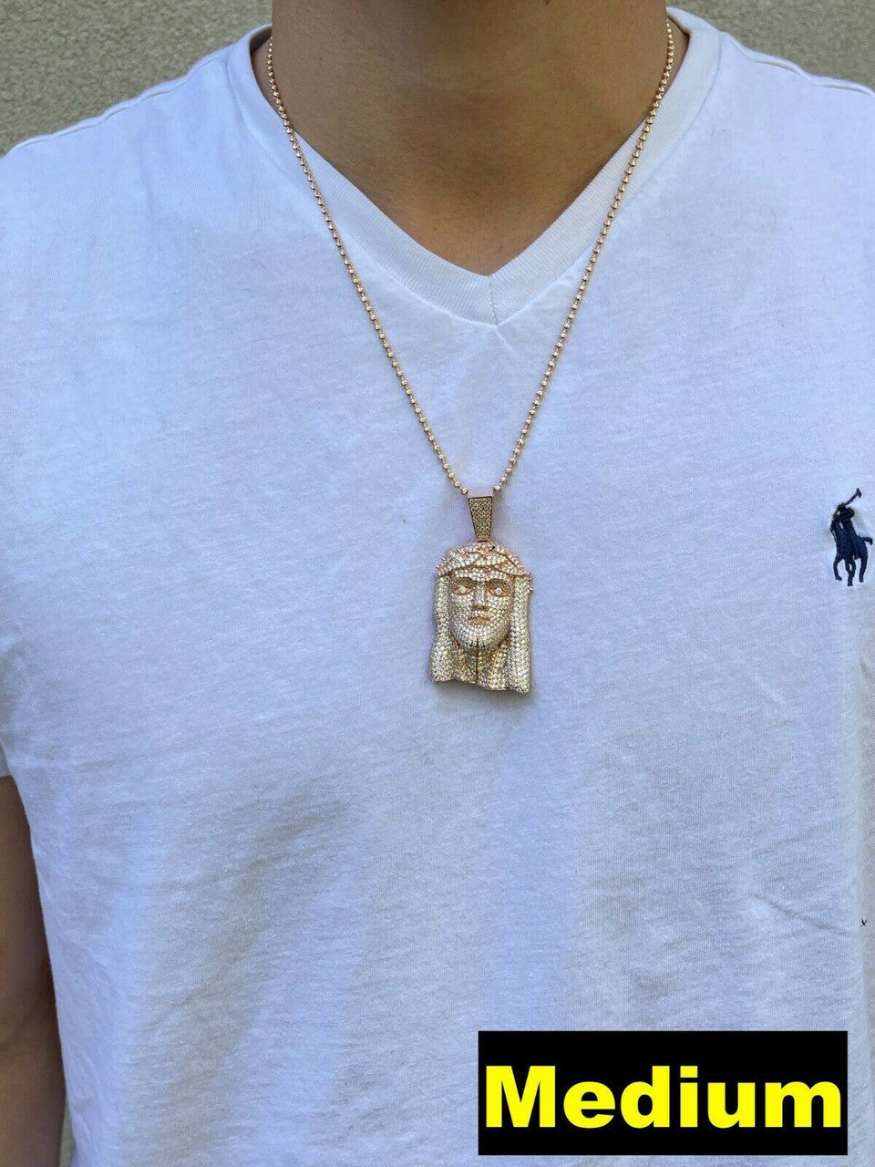 14k Rose Gold Vermeil Fully Iced MOISSANITE Jesus Piece Pendant Diamond Tester ✅