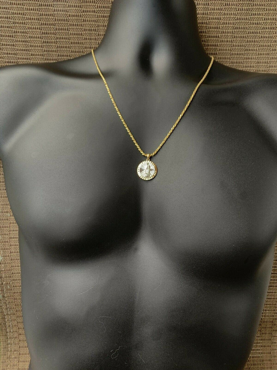 14k Yellow Gold Over 925 Sterling Silver Virgin Mary Guadalupe Medallion Pendant