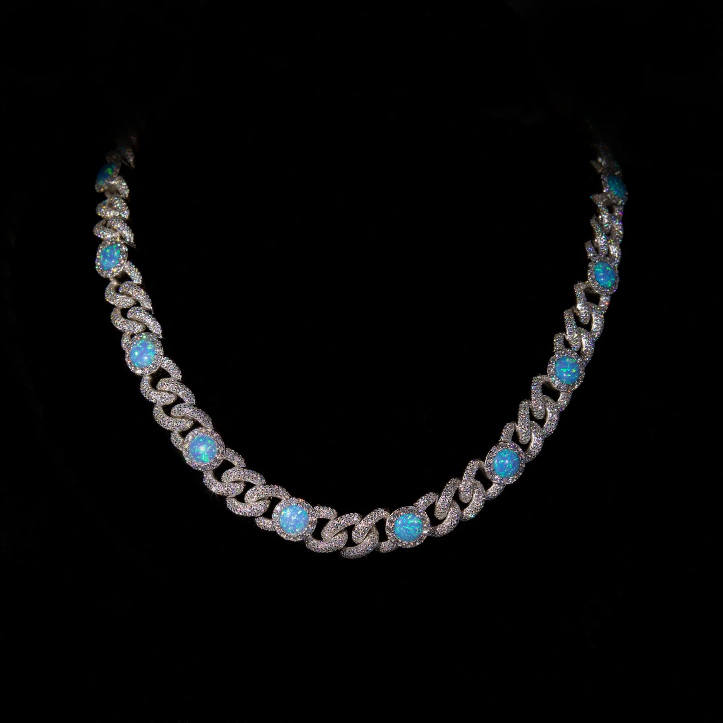 14mm Opal Cuban Link Chain (Silver)
