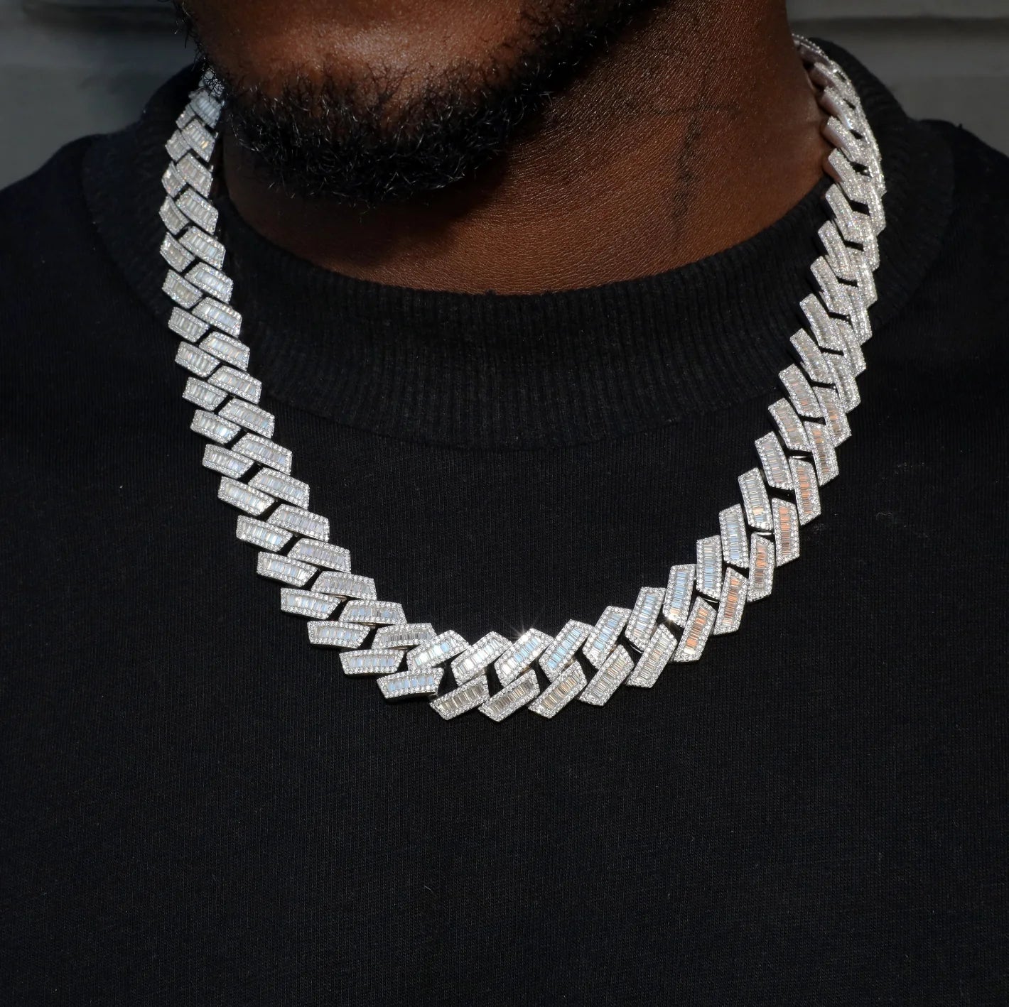 19mm Baguette Cuban Link Chain (Silver)