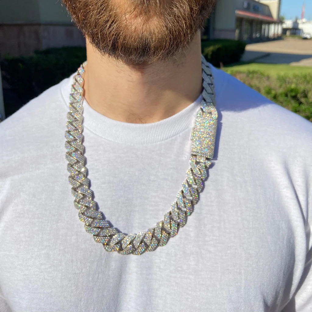 3 Row Curved VVS Moissanite Diamond 18mm 24INCH Cuban