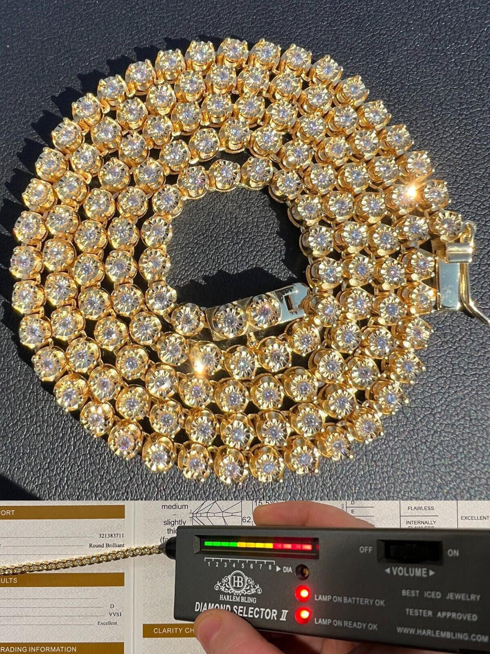 MOISSANITE Illusion Tennis Chain Necklace Iced Out - 14k Gold Vermeil 925 Silver - 3mm - 16"-28"
