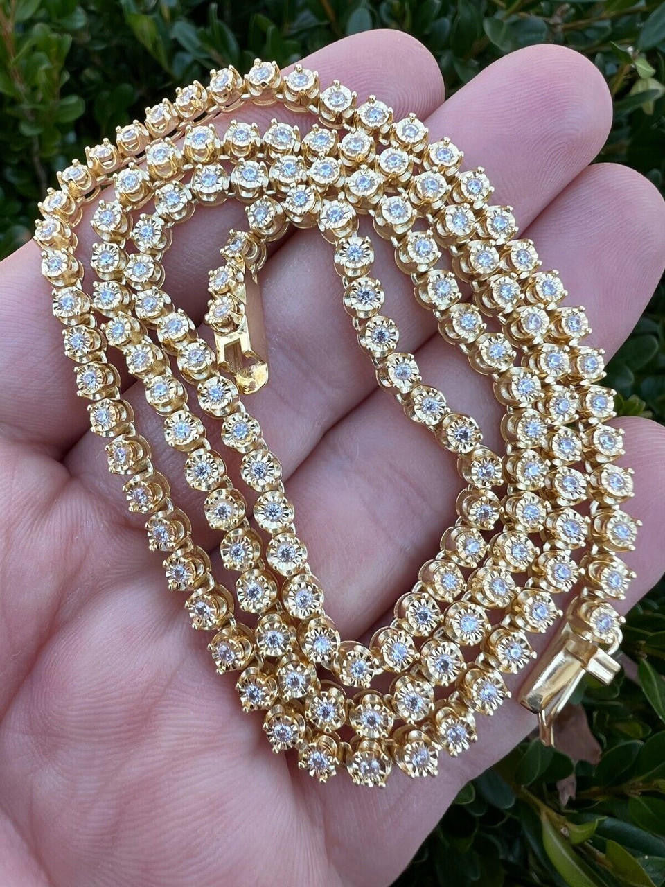 MOISSANITE Illusion Tennis Chain Necklace Iced Out - 14k Gold Vermeil 925 Silver - 3mm - 16"-28"