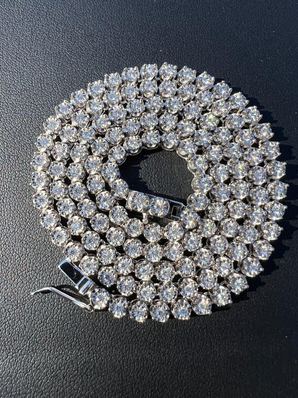 MOISSANITE Illusion Tennis Chain Necklace Iced Out - 925 Silver - 3mm - 16"-28"