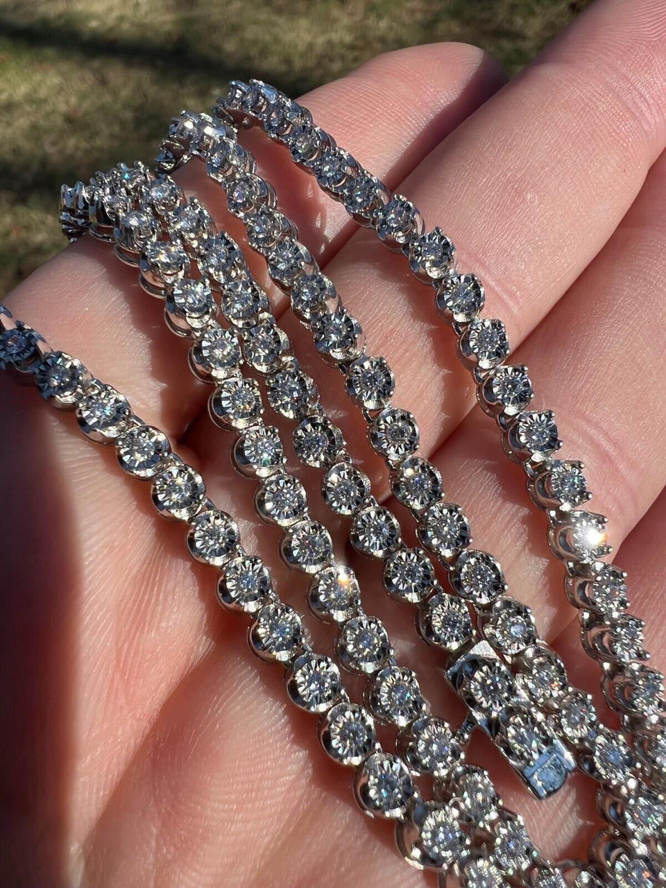 MOISSANITE Illusion Tennis Chain Necklace Iced Out - 925 Silver - 3mm - 16"-28"