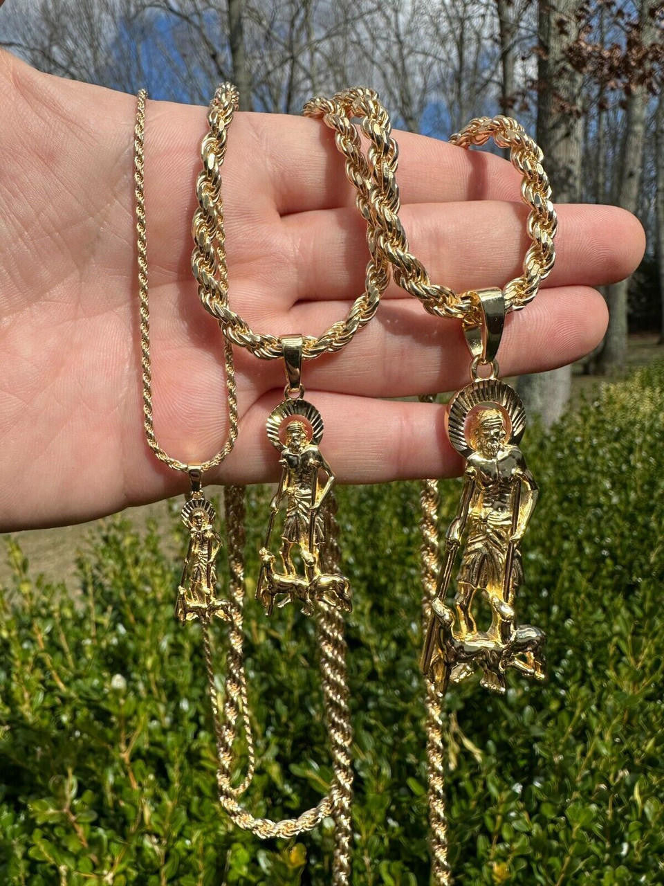 14k Gold Plated 925 Silver Saint St Lazarus Necklace Pendant 1"-2.75" San Lazaro
