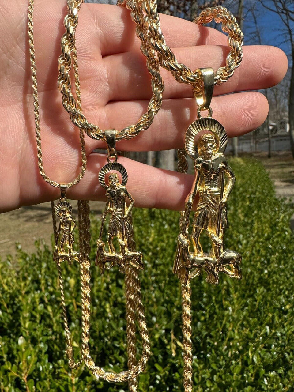 14k Gold Plated 925 Silver Saint St Lazarus Necklace Pendant 1"-2.75" San Lazaro