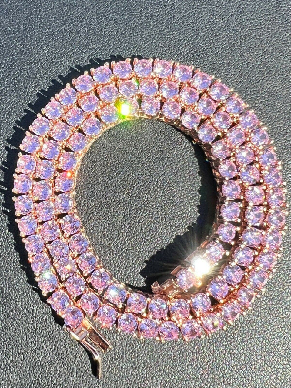 Tennis Chain Necklace Iced Out Pink CZ Stones - 14k Rose Gold Vermeil 925 Silver - 4mm - 16"-28"