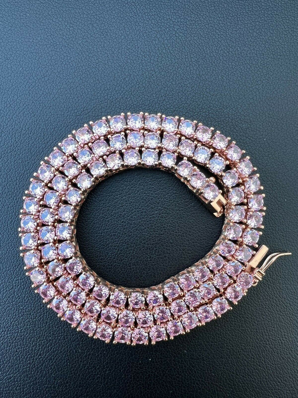 Tennis Chain Necklace Iced Out Pink CZ Stones - 14k Rose Gold Vermeil 925 Silver - 4mm - 16"-28"
