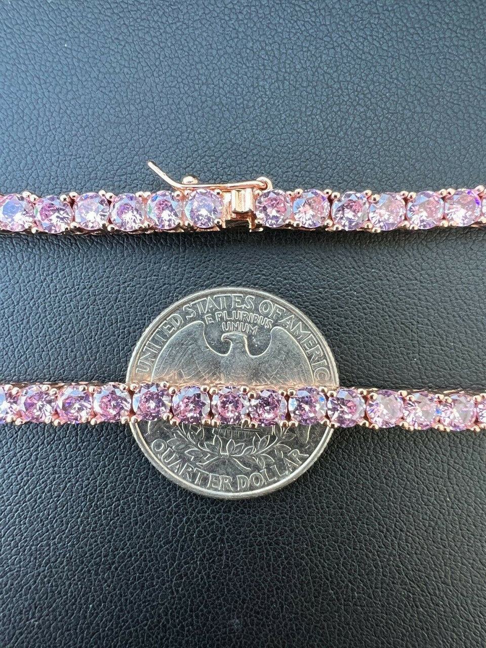 Tennis Chain Necklace Iced Out Pink CZ Stones - 14k Rose Gold Vermeil 925 Silver - 4mm - 16"-28"