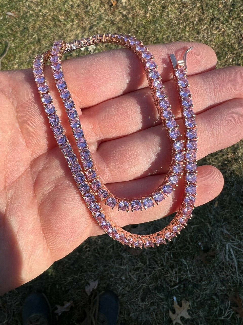 Tennis Chain Necklace Iced Out Pink CZ Stones - 14k Rose Gold Vermeil 925 Silver - 4mm - 16"-28"