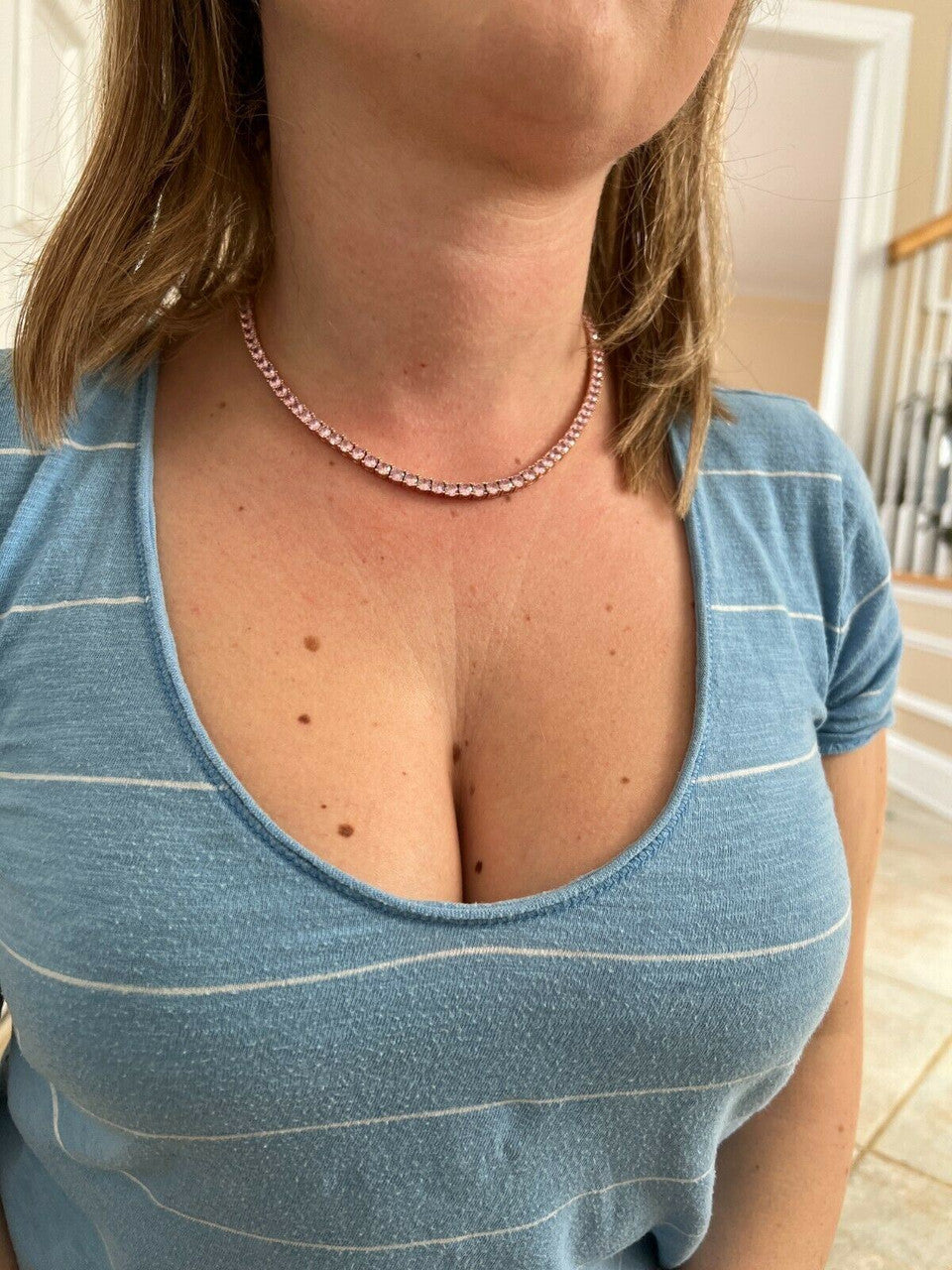 Tennis Chain Necklace Iced Out Pink CZ Stones - 14k Rose Gold Vermeil 925 Silver - 4mm - 16"-28"