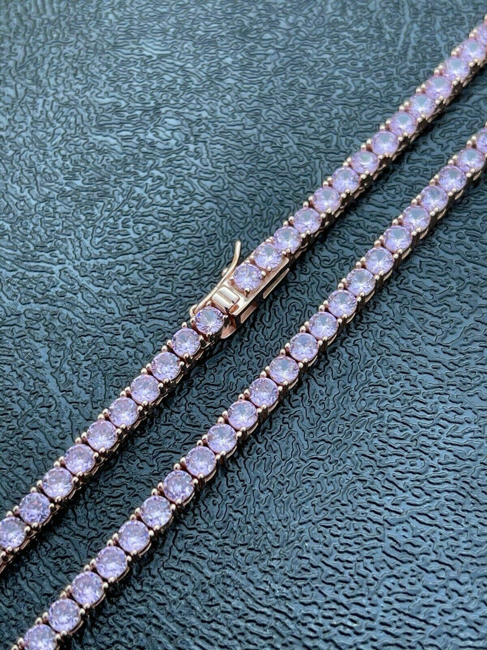 Tennis Chain Necklace Iced Out Pink CZ Stones - 14k Rose Gold Vermeil 925 Silver - 4mm - 16"-28"