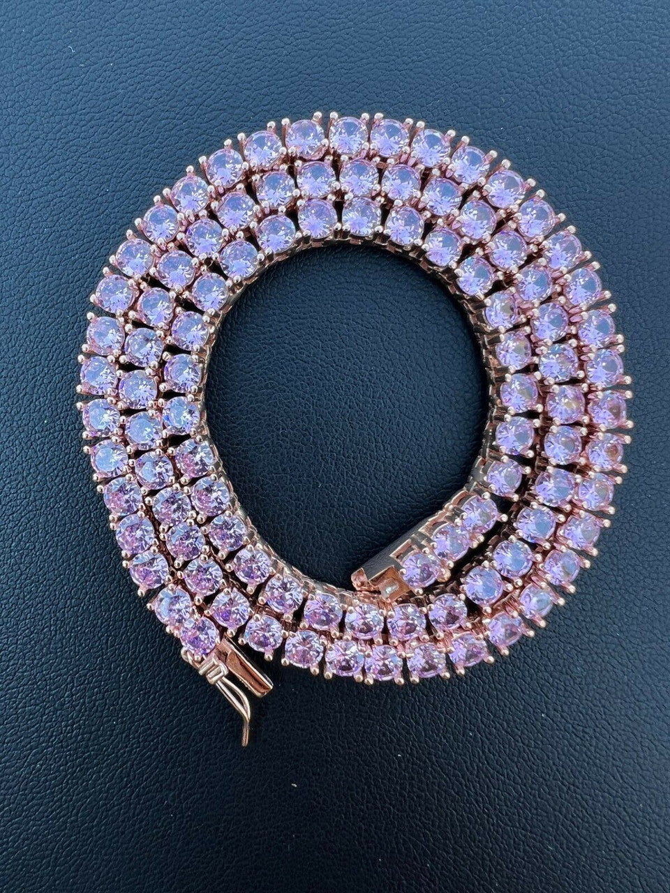 Tennis Chain Necklace Iced Out Pink CZ Stones - 14k Rose Gold Vermeil 925 Silver - 4mm - 16"-28"