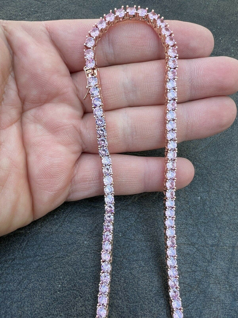 Tennis Chain Necklace Iced Out Pink CZ Stones - 14k Rose Gold Vermeil 925 Silver - 4mm - 16"-28"
