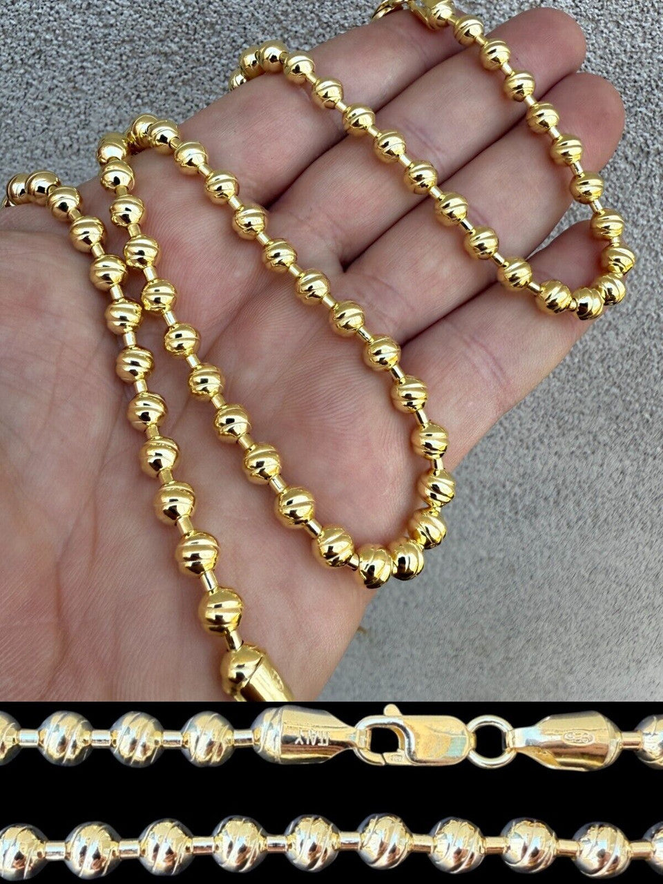Ball Bead "Dog Tag" Chain Necklace - 14k Gold Vermeil 925 Sterling Silver - 18"-30" - 6mm