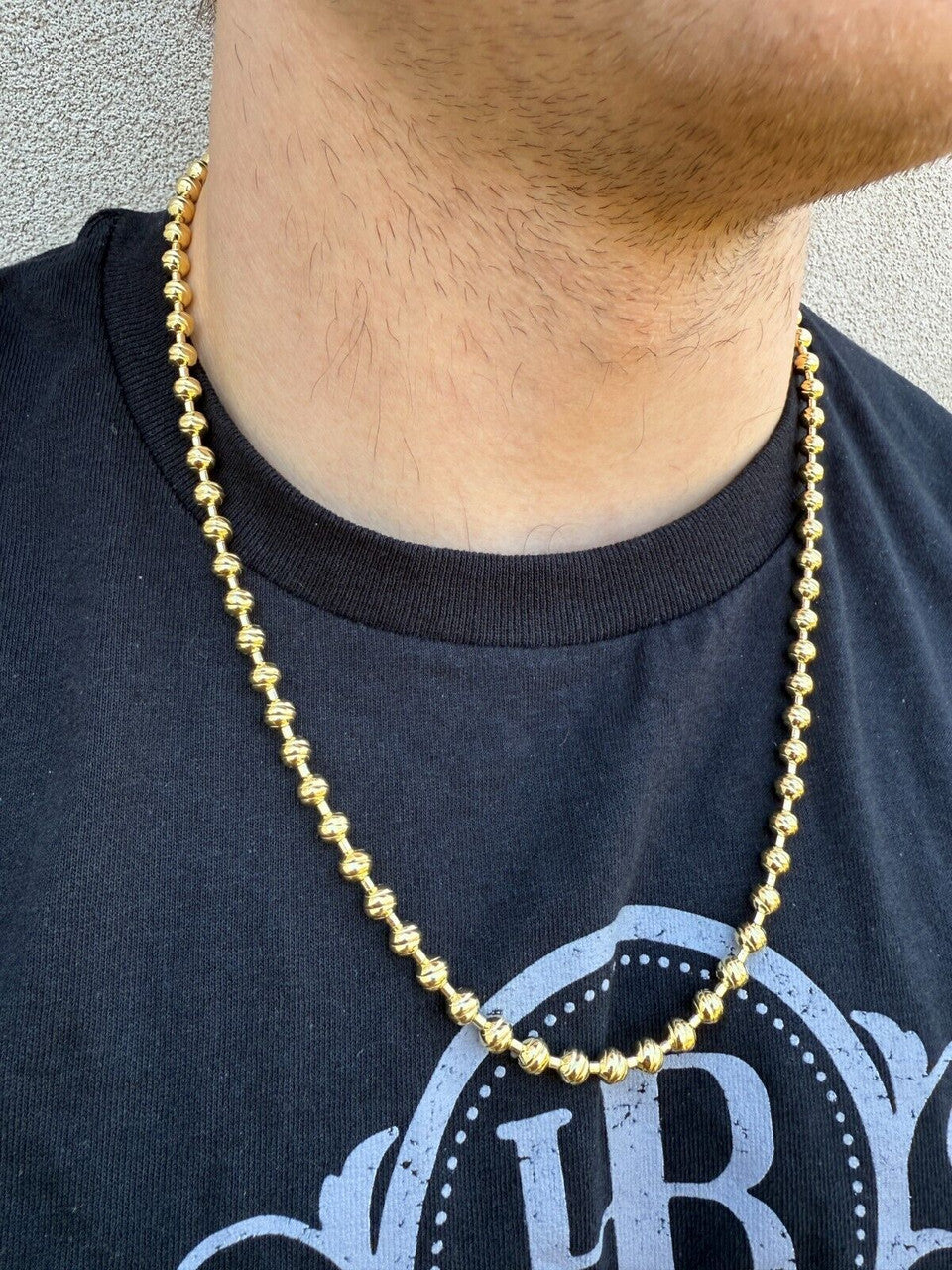 Ball Bead "Dog Tag" Chain Necklace - 14k Gold Vermeil 925 Sterling Silver - 18"-30" - 6mm