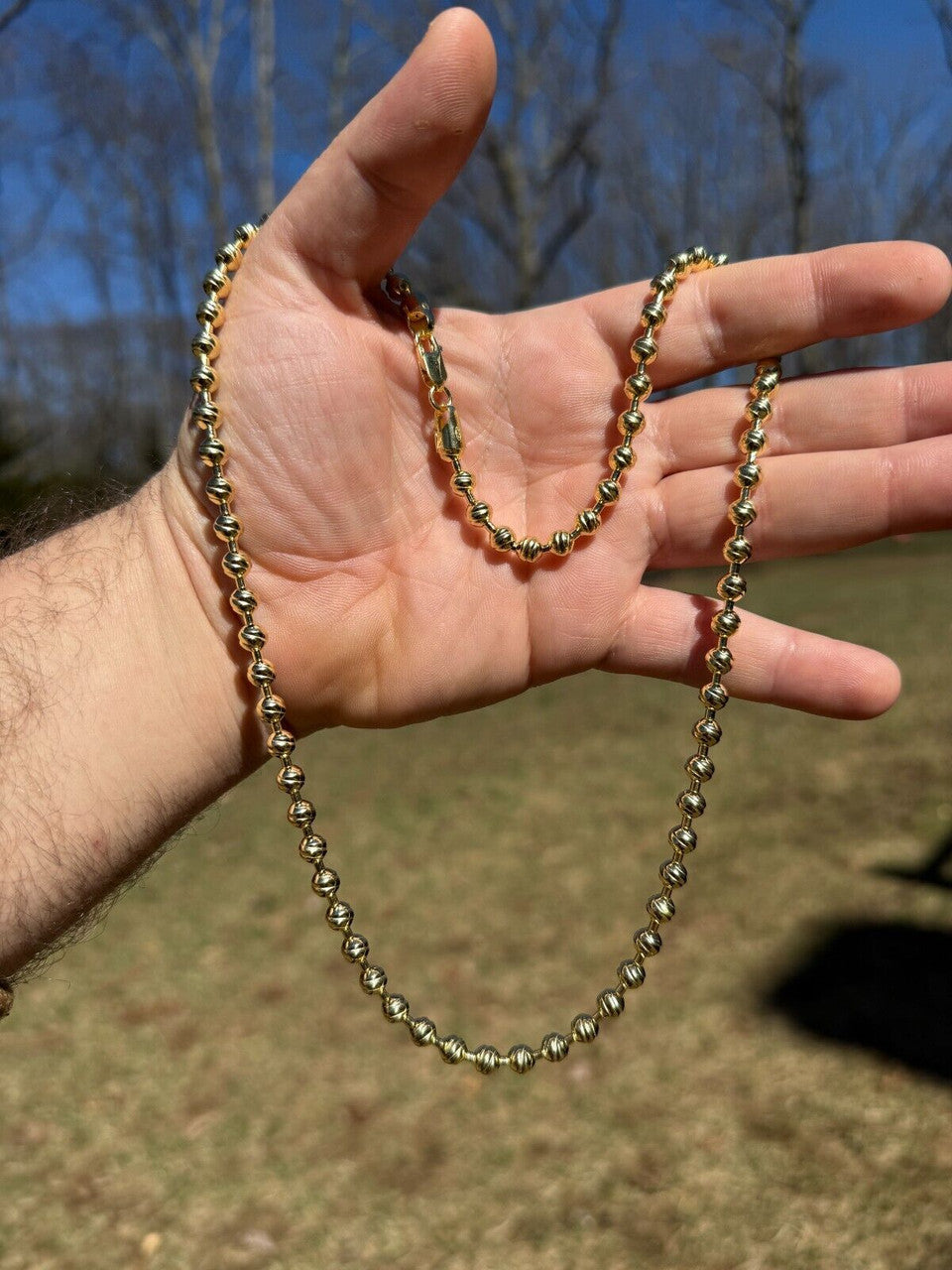 Ball Bead "Dog Tag" Chain Necklace - 14k Gold Vermeil 925 Sterling Silver - 18"-30" - 6mm