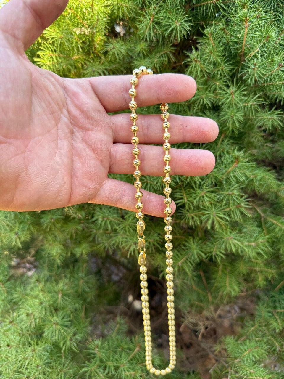 Ball Bead "Dog Tag" Chain Necklace - 14k Gold Vermeil 925 Sterling Silver - 18"-30" - 6mm