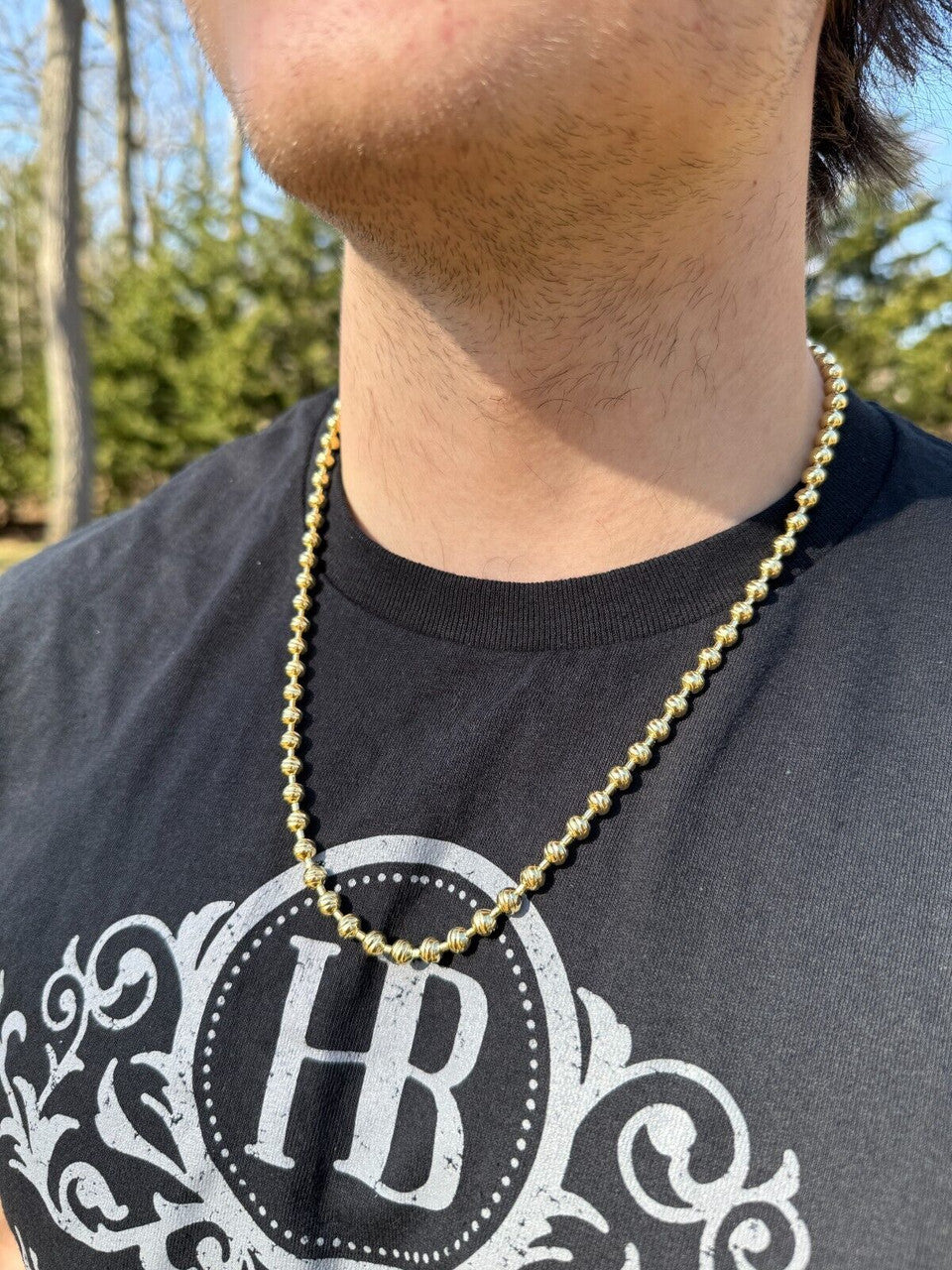 Ball Bead "Dog Tag" Chain Necklace - 14k Gold Vermeil 925 Sterling Silver - 18"-30" - 6mm
