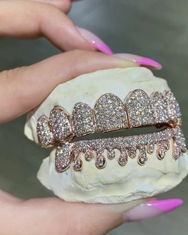 Custom 8 Piece Fully Iced Diamond Drip Grillz