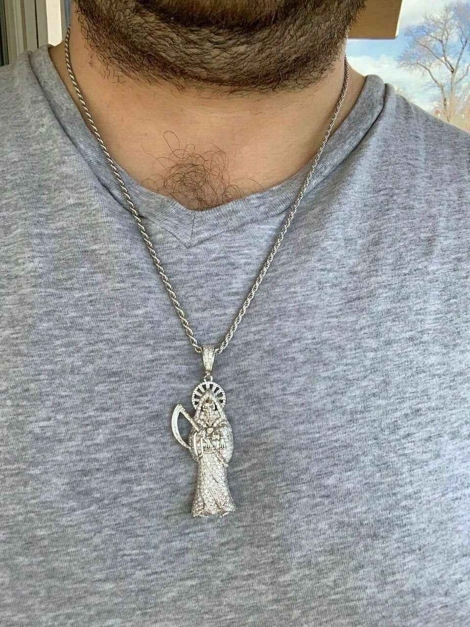 Men's Real Solid 925 Sterling Silver / Gold St Jude San Judas Tadeo Iced Pendant
