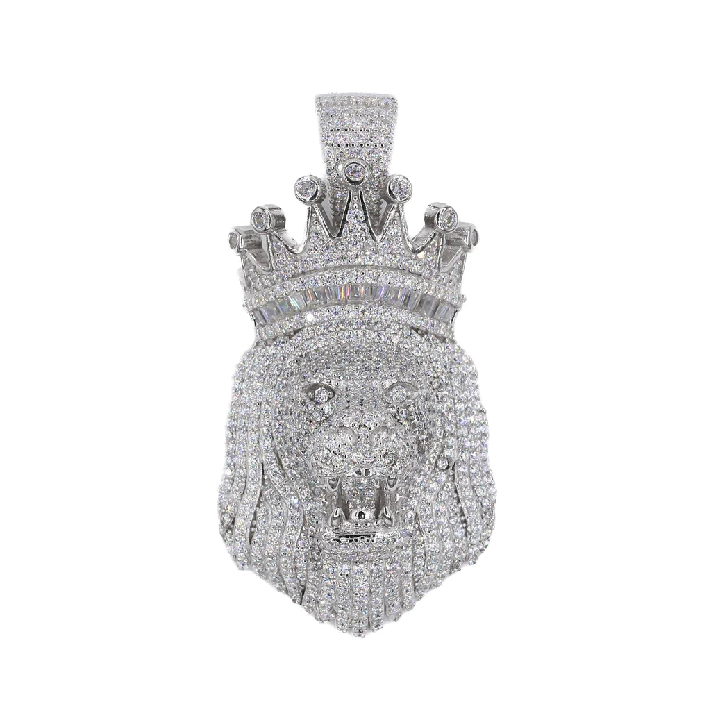 Baguette Crowned Lion VVS Moissanite Diamonds Pendant