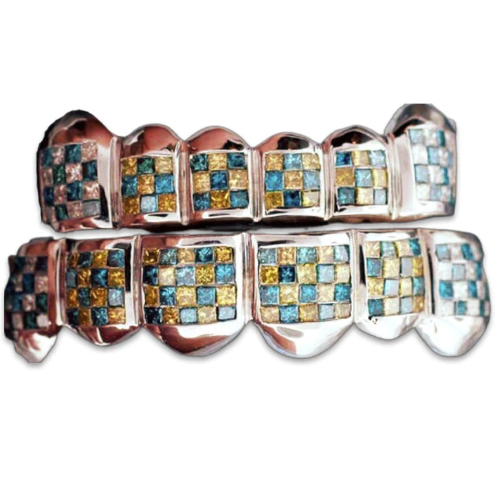 Blue And Yellow Checkerdboard Diamond Invisible Grill