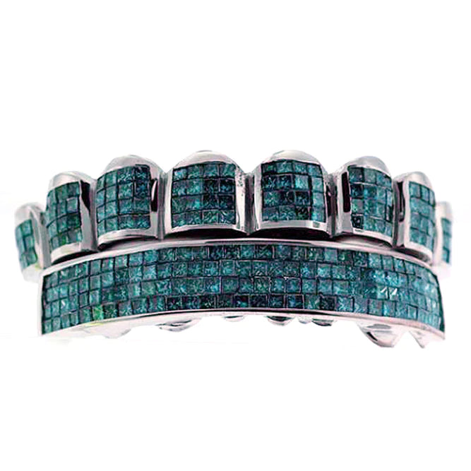 Blue Princess Cut Diamond Horizontal Invisible