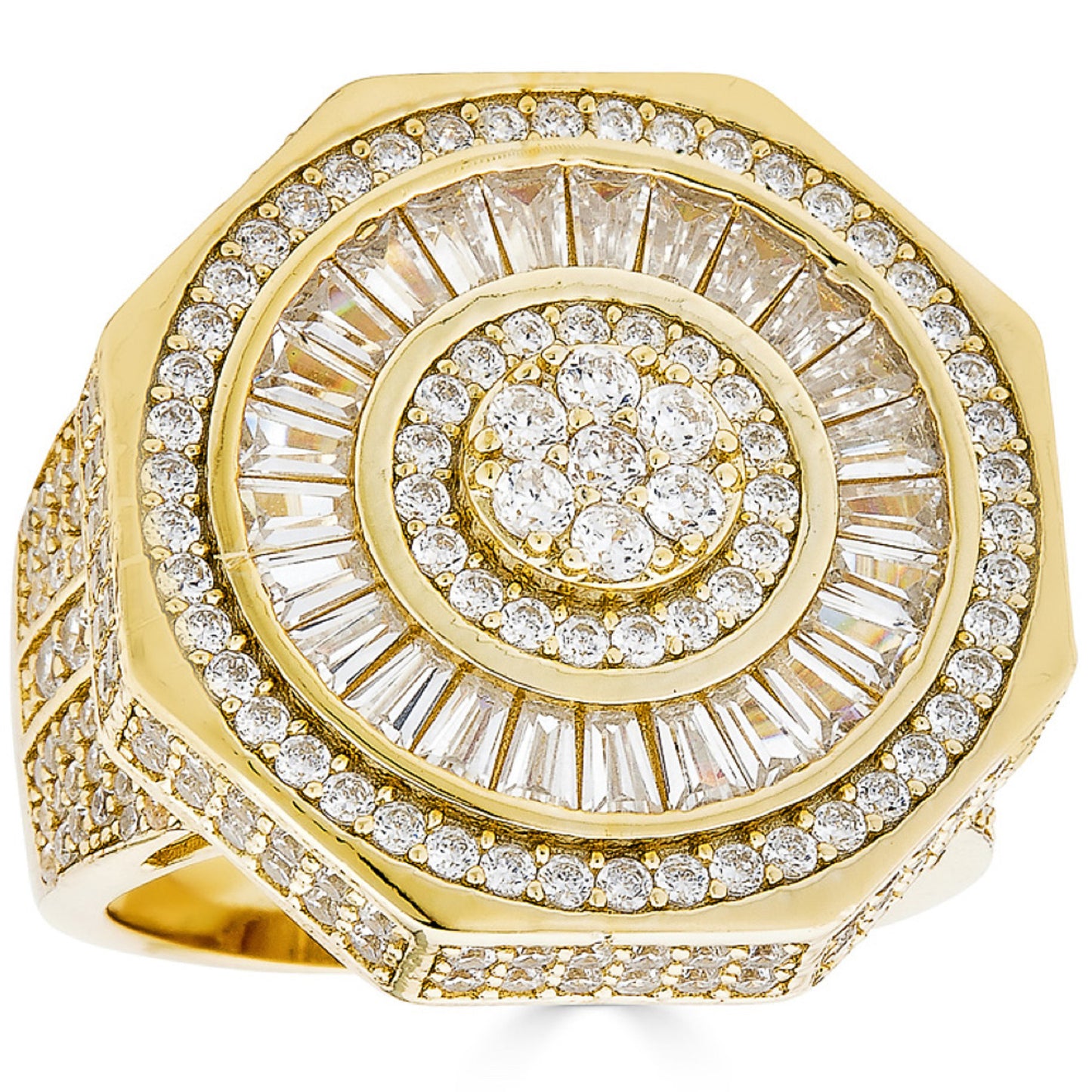 Classic Octagonal Rapper Ring - 14k Gold Vermeil 925 Silver - Baguette CZ Stones